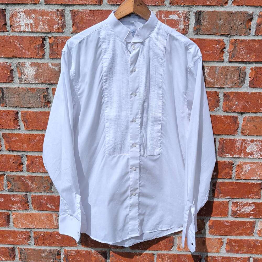 Berlioni Italy Tuxedo Shirt Mens L White Wing Collar Pleated Front Formal